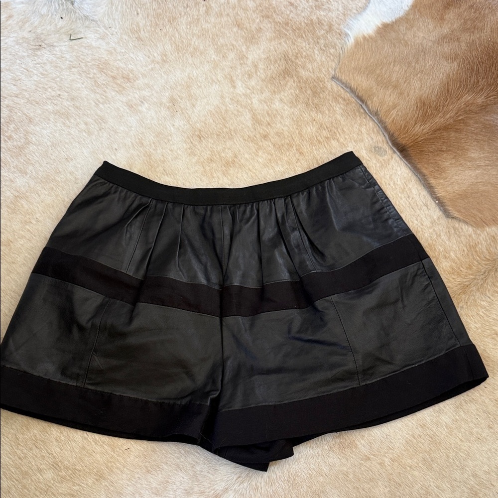 BCBGMAXAZRIA black lamb leather "Annika" shorts featuring a zipper back